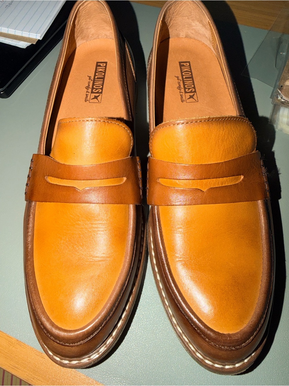 PIKOLINOS Two-Tone Brown & Tan Leather Penny Loafers 41 EU